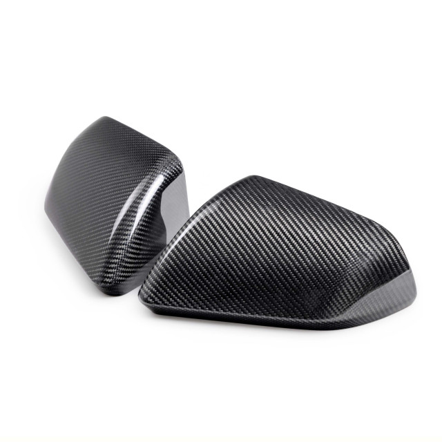 2015 - 2024 Mustang Carbon Fiber Side Mirror Cover Set Without Turn Signals (Gloss Finish)